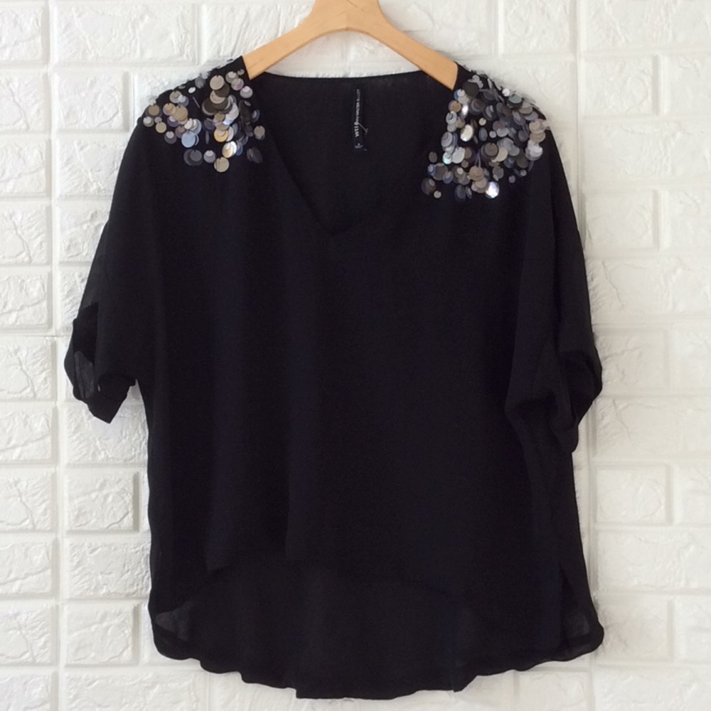W118 by Walter‎ Baker black blouse with sequins